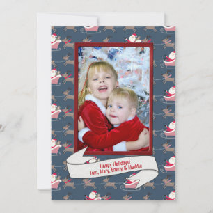 red Christmas photo frame  on Santa background Holiday Card