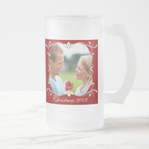 Red Christmas Photo Frosted Mug Wth Green Border