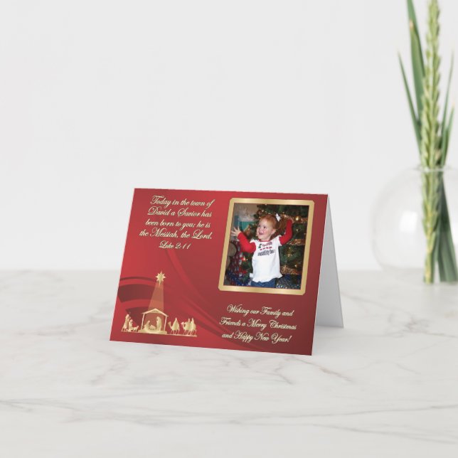Red Christmas Photo Greeting Card (Front)