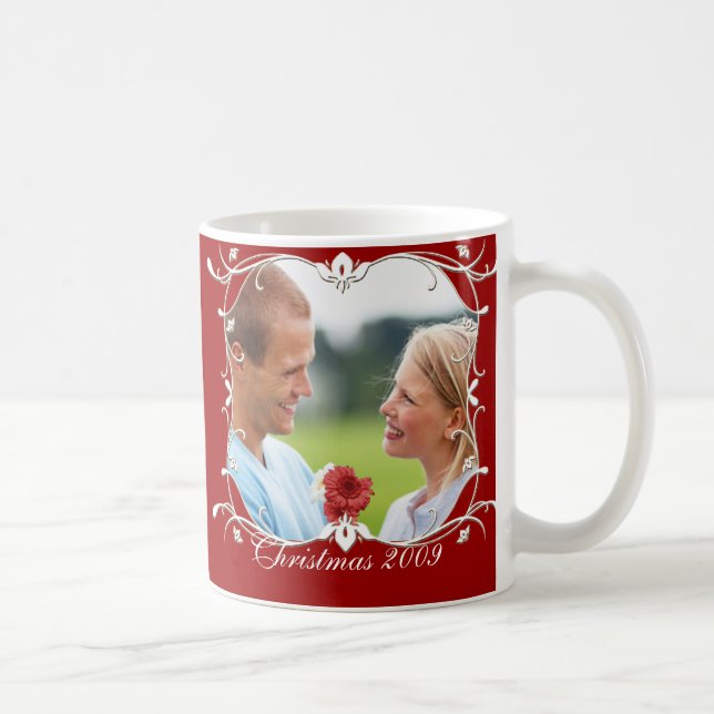 Red Christmas Photo Mug Wth Green Border (Right)