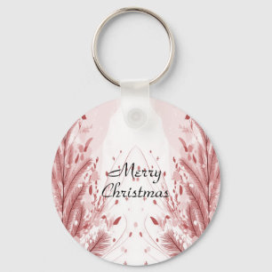 Red Christmas Pine Tree Snow Decoration Beautiful Key Ring