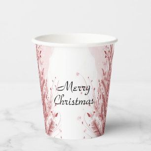Red Christmas Pine Tree Snow Decoration Beautiful Paper Cups