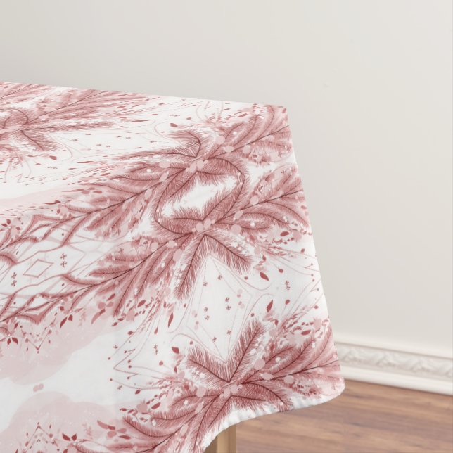 Red Christmas Pine Tree Snow Decoration Beautiful Tablecloth (In Situ)