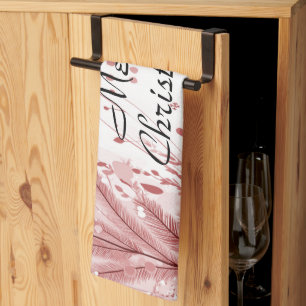 Red Christmas Pine Tree Snow Decoration Beautiful Tea Towel