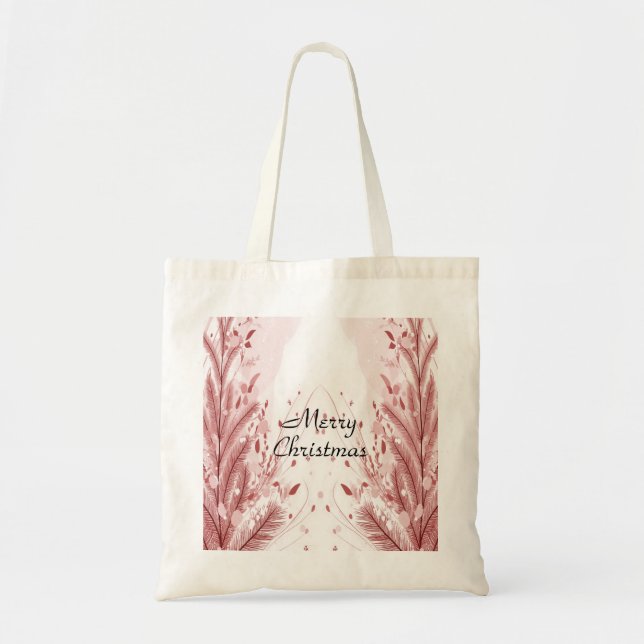Red Christmas Pine Tree Snow Decoration Beautiful Tote Bag (Front)