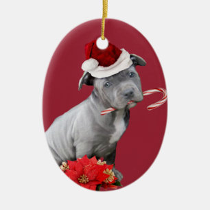 Red Christmas pitbull puppy ornament