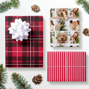 Red Christmas Plaid Custom Photo Holiday Wrapping Paper Sheet