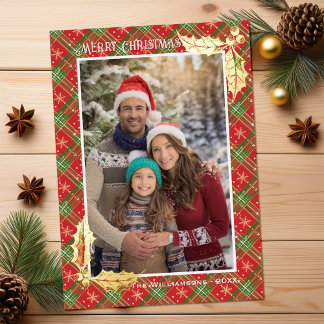 Red Christmas Plaid | Merry Christmas Photocard |  Foil Holiday Card