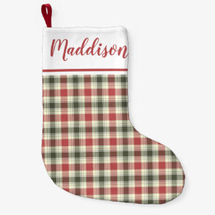 Red Christmas plaid pattern personalised name  Small Christmas Stocking
