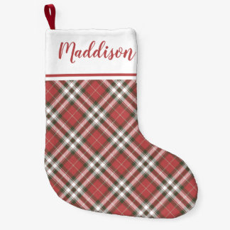 Red Christmas plaid pattern personalized name Small Christmas Stocking