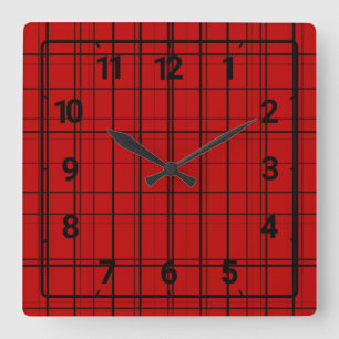 Red Christmas plaid pattern Square Wall Clock
