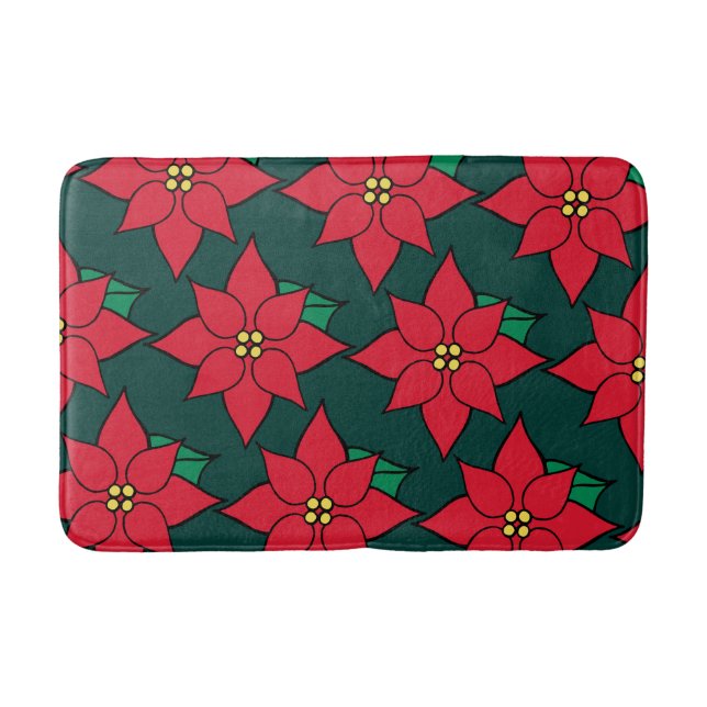 Red Christmas Poinsettia Bathroom Rug (Front)