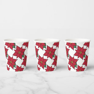 Red Christmas Poinsettia Coffee Party Drink Paper Cups