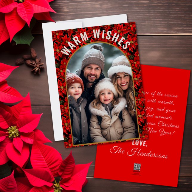 Red Christmas Poinsettia Custom Photo  Holiday Card (Creator Uploaded)