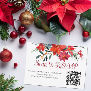 Red Christmas Poinsettia Elegant Floral QR Code RSVP Card