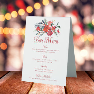 Red Christmas Poinsettia Floral Wedding Bar Menu