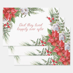Red Christmas Poinsettia Frame Personalised  Wrapping Paper Sheet