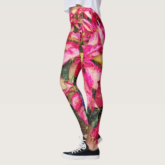 Red Christmas Poinsettia Picture Holiday Fashion Leggings
