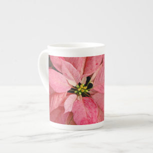 Red christmas poinsettia print bone china mug