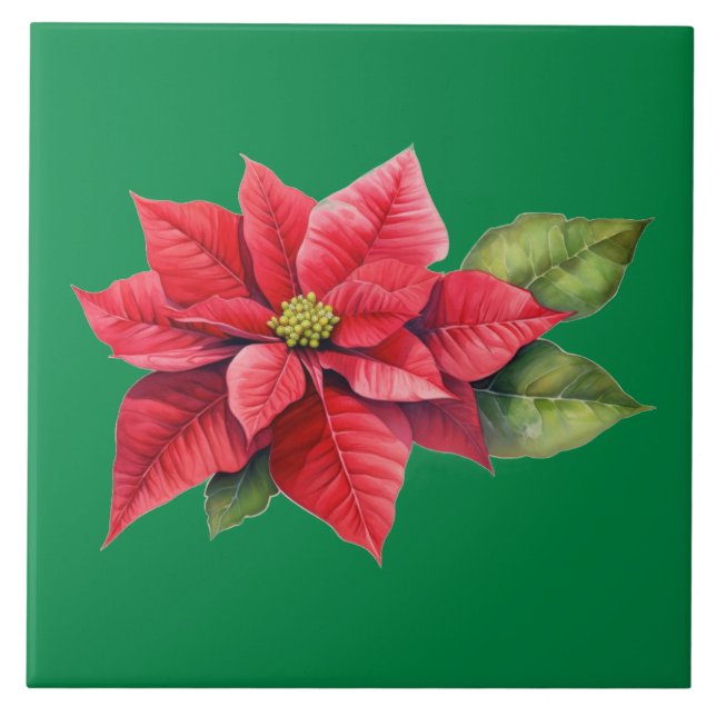 Red Christmas Poinsettia Tile (Front)