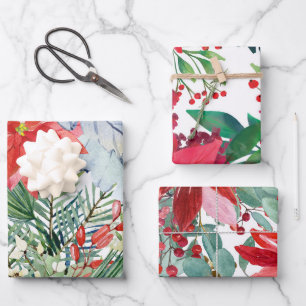 Red Christmas Poinsettia Wrapping Paper Sheet
