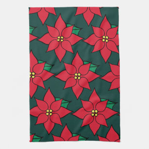 Red Christmas Poinsettias Kitchen Towel