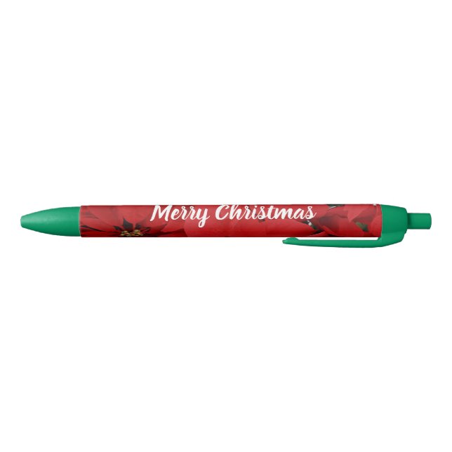 Red Christmas Poinsettias - Merry Christmas Black Ink Pen (Bottom)