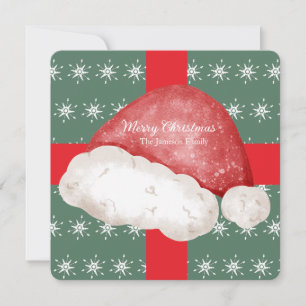 Red Christmas Present Santa Hat Family  Card