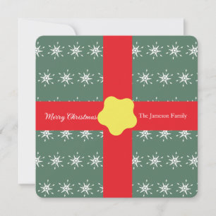 Red Christmas Present Snowflakes Family Card