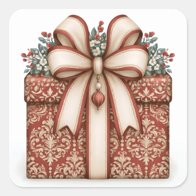 Red Christmas Present Square Sticker (Front)