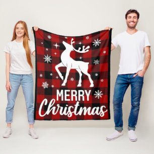 Red Christmas Reindeer and Snowflakes Seamless Pat Fleece Blanket