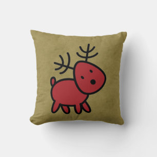 Red Christmas Reindeer Illustration Cushion