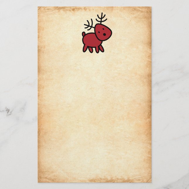 Red Christmas Reindeer Illustration Stationery (Front)