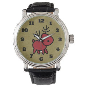 Red Christmas Reindeer Illustration Watch