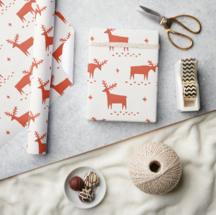 Red Christmas Reindeer   Nordic Woodland Animal  Wrapping Paper