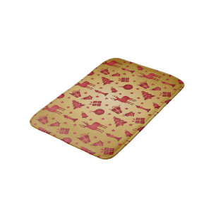 Red Christmas reindeer on Gold Bath Mat