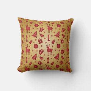 Red Christmas reindeer on Gold Cushion