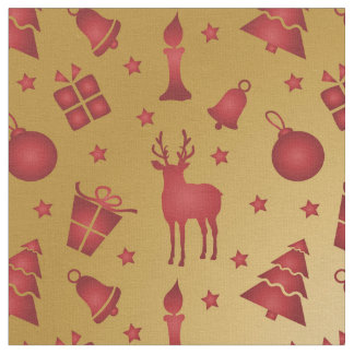 Red Christmas reindeer on Gold Fabric