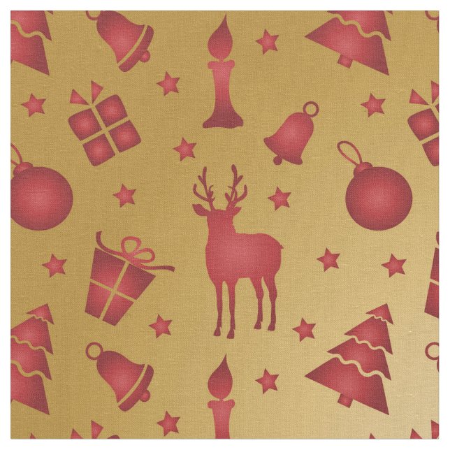 Red Christmas reindeer on Gold Fabric (Close Up)