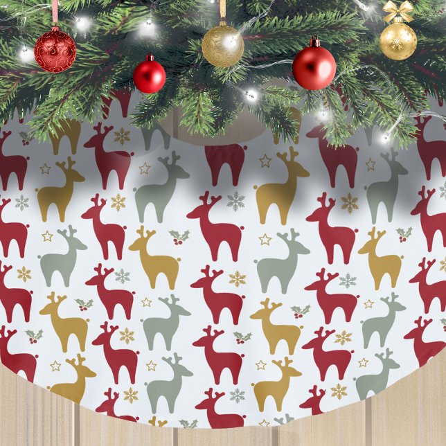 Red Christmas Reindeer Pattern#12 ID1009 Brushed Polyester Tree Skirt (Creator Uploaded)