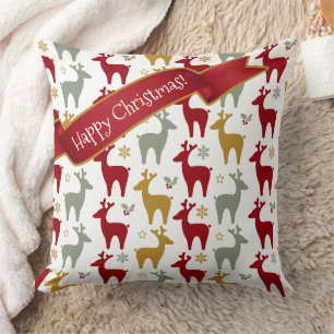 Red Christmas Reindeer Pattern#12 ID1009 Cushion