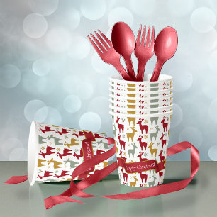 Red Christmas Reindeer Pattern#12 ID1009 Paper Cups