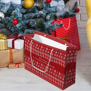 Red Christmas Reindeer Personalised Retro Holiday Large Gift Bag