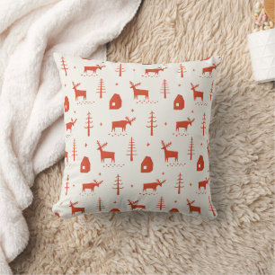 Red Christmas Reindeer   Rustic Woodland Cabin Cushion