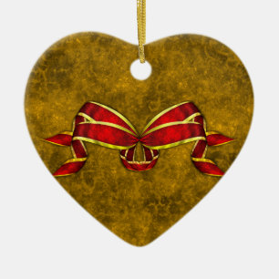 Red Christmas Ribbon on Gold Ceramic Tree Decoration