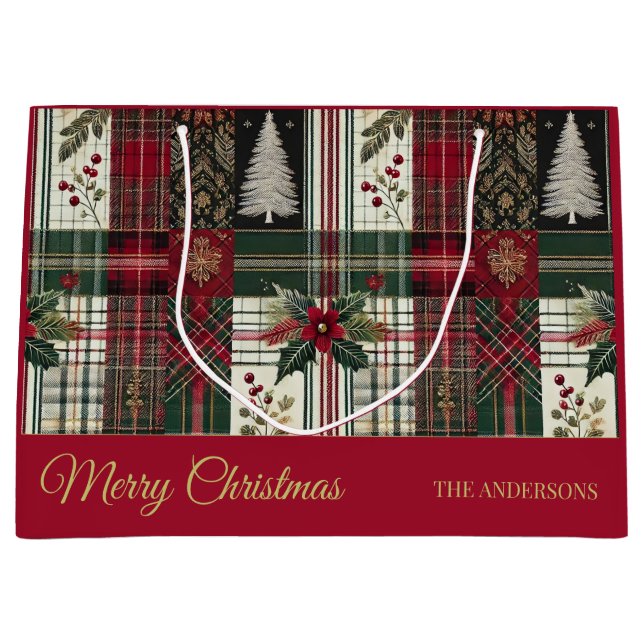 Red Christmas Rustic Plaid Traditional Pattern Large Gift Bag (Front)