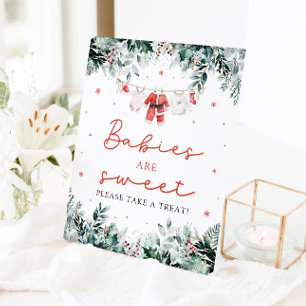 Red Christmas Santa Babies Are Sweet Take a Treat Pedestal Sign