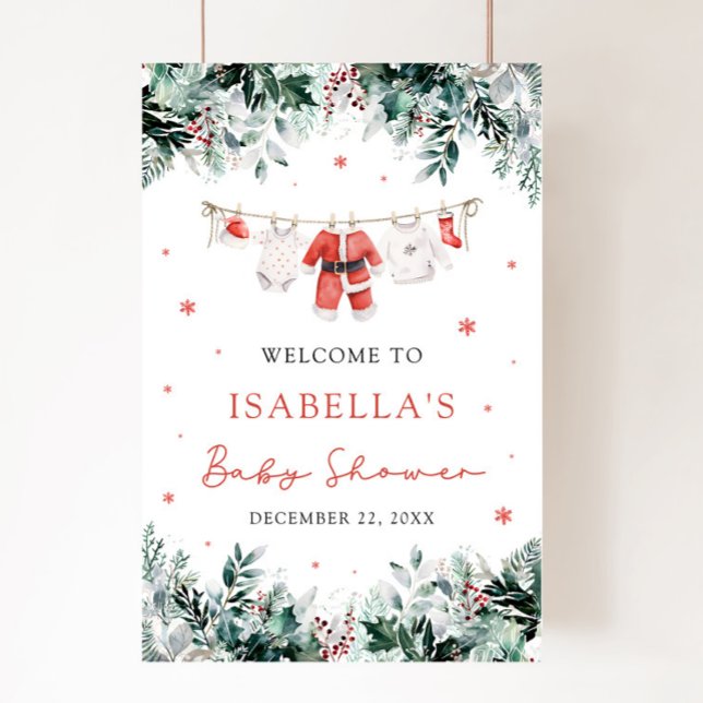 Red Christmas Santa Baby Baby Shower Welcome Sign (Creator Uploaded)