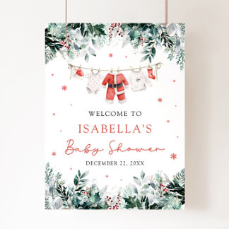 Red Christmas Santa Baby Baby Shower Welcome Sign