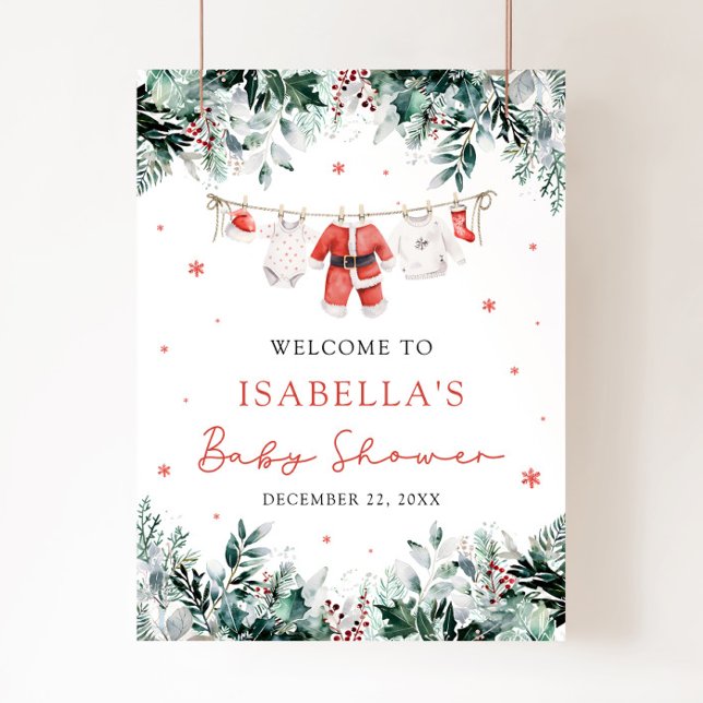 Red Christmas Santa Baby Baby Shower Welcome Sign (Watercolor Red Christmas Santa Baby Baby Shower Welcome Sign)